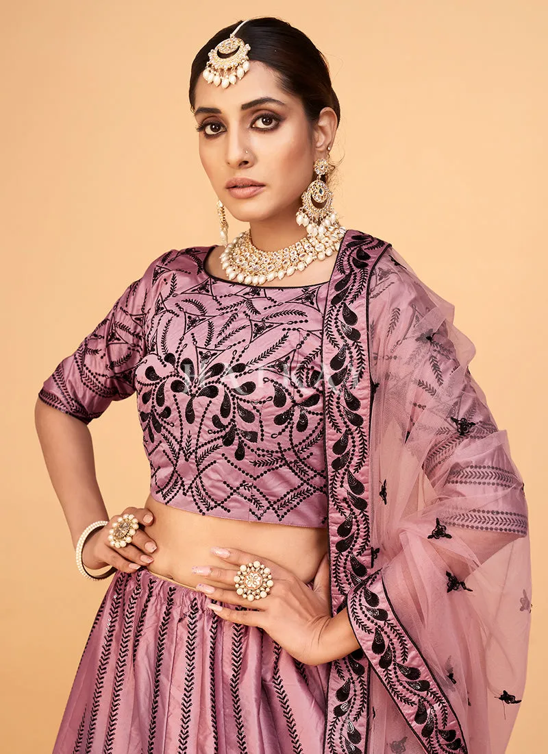 Mauve Sequence Embroidered Wedding Silk Lehenga Choli