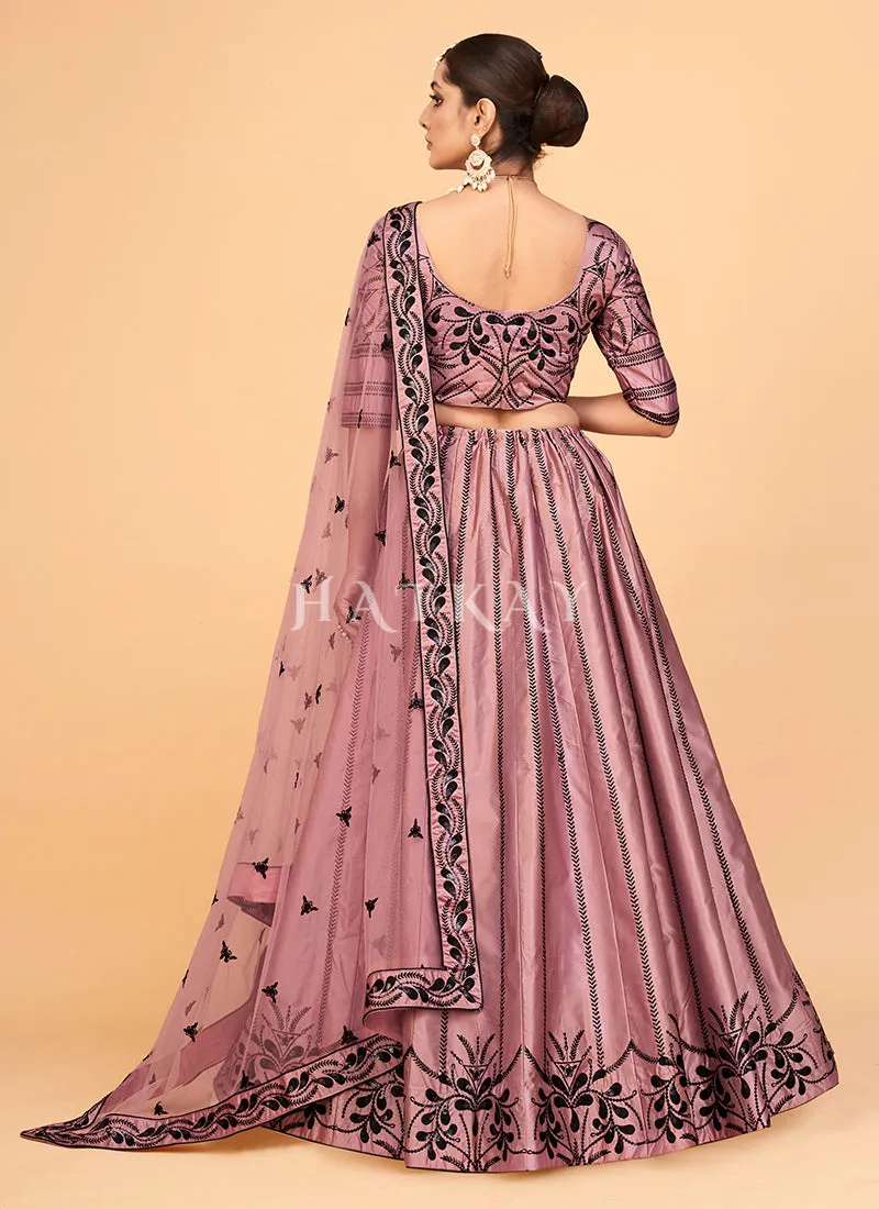 Mauve Sequence Embroidered Wedding Silk Lehenga Choli