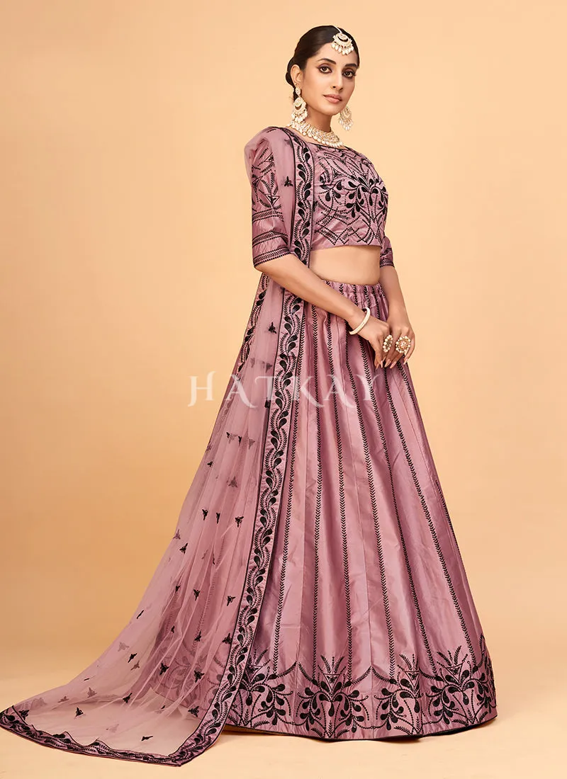 Mauve Sequence Embroidered Wedding Silk Lehenga Choli