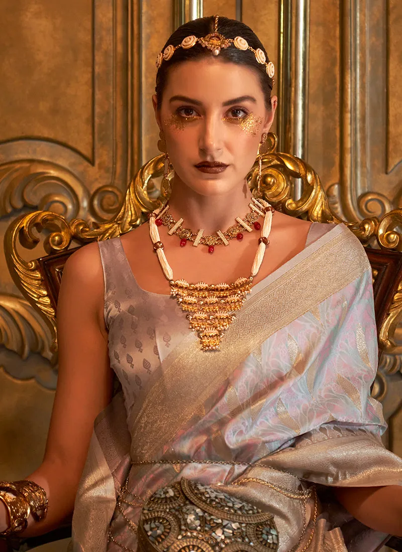 Mauve Zari Handloom Weaved Traditional Silk Saree