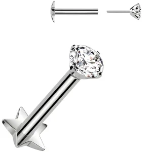 Medical Grade Titanium Flat Back Earring 18 Gauge 3mm CZ Reversible Star