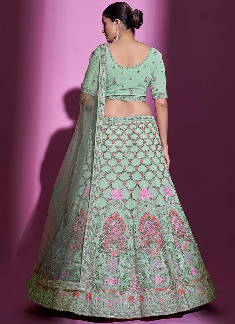 Mint Green Multi Embroidery Wedding Lehenga Choli
