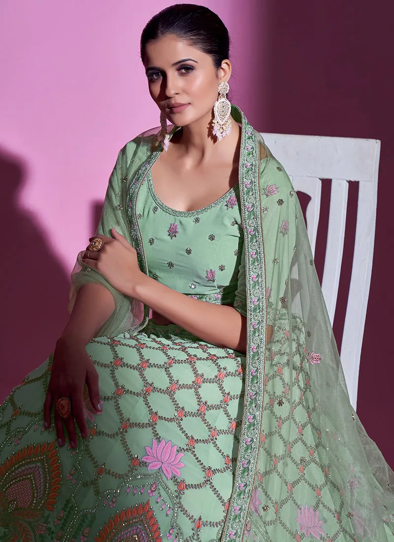 Mint Green Multi Embroidery Wedding Lehenga Choli