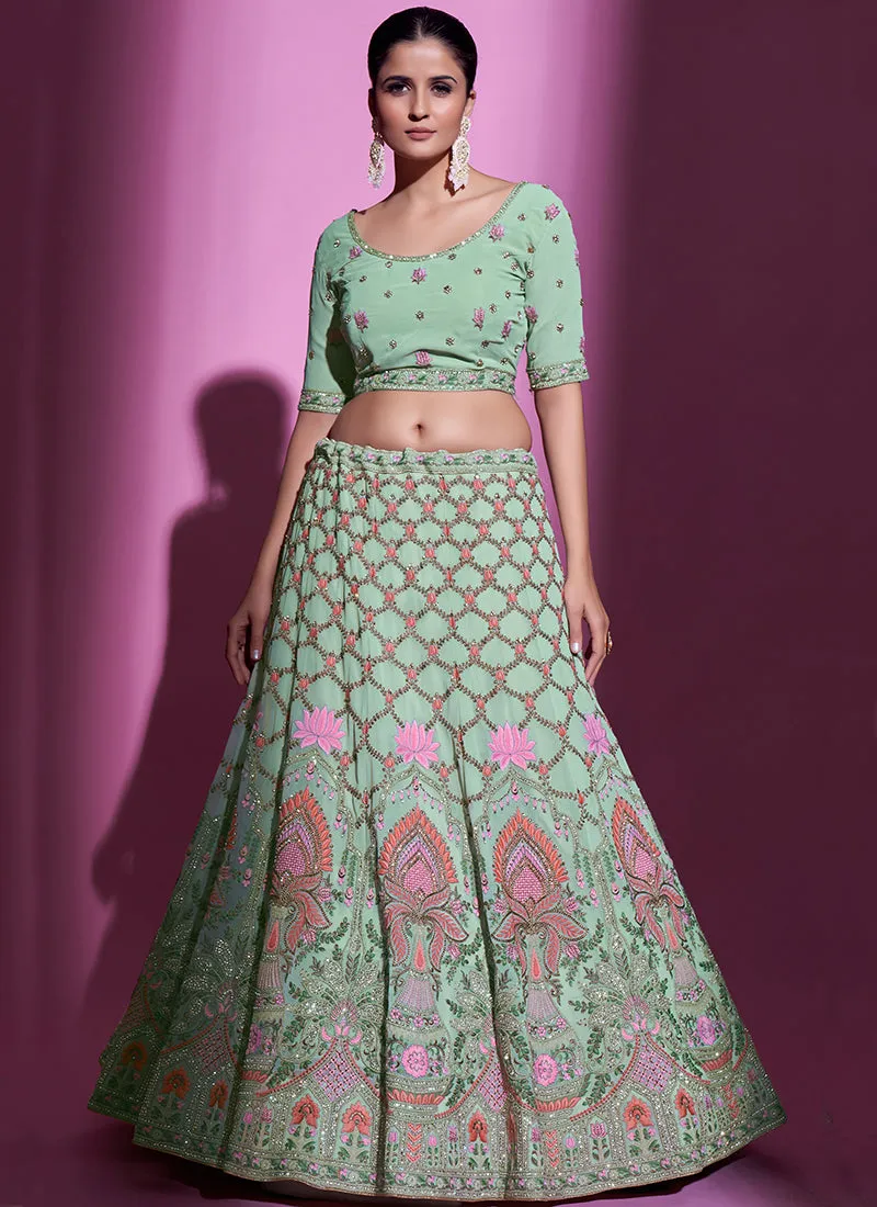 Mint Green Multi Embroidery Wedding Lehenga Choli