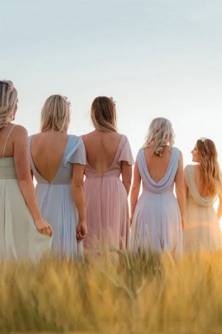 Mismatched A-Line Floor Length Colorful Chiffon Long Bridesmaid Dress OHS142