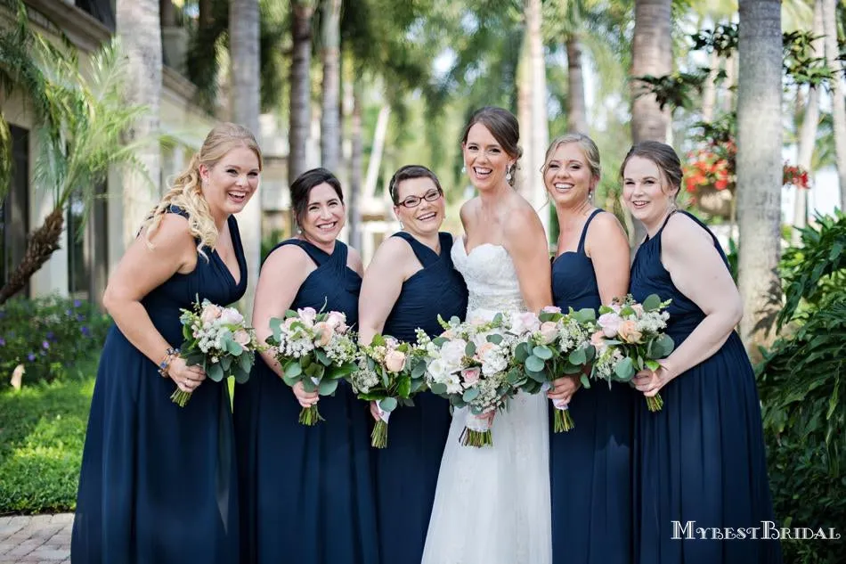 Mismatched Charming Blue Chiffon A-line Long Cheap Bridesmaid Dresses, BDS0070