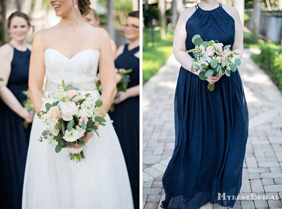 Mismatched Charming Blue Chiffon A-line Long Cheap Bridesmaid Dresses, BDS0070