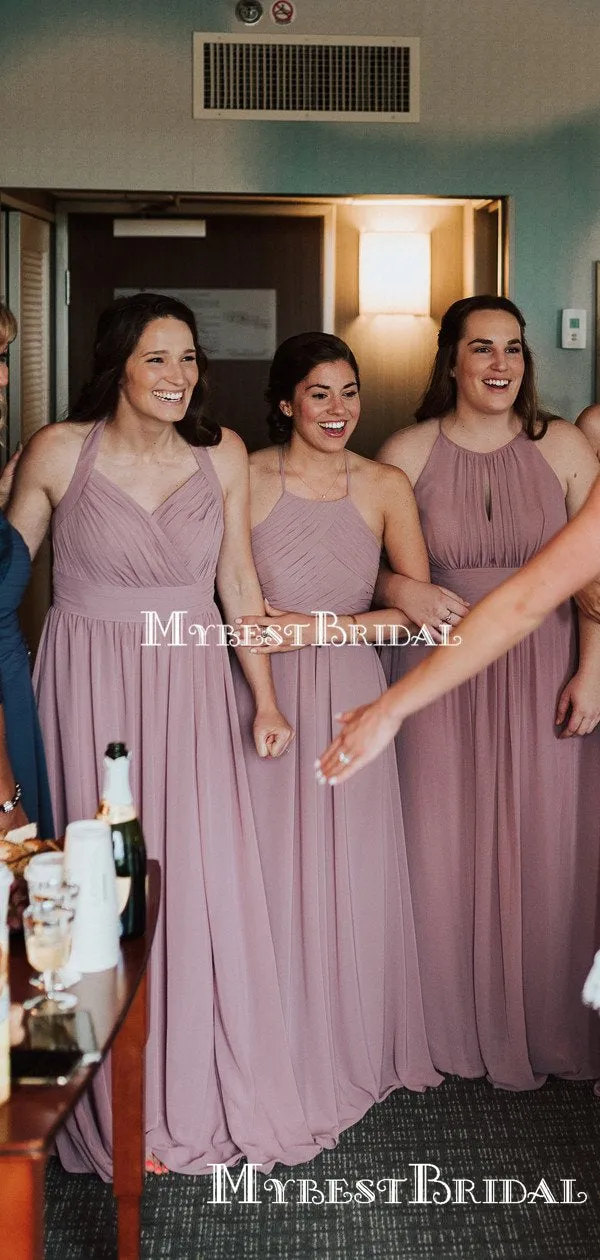 Mismatched Dusty Purple Chiffon A-line Long Cheap Bridesmaid Dresses, BDS0080