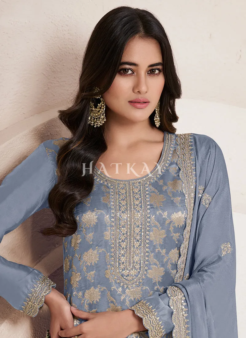 Mist Blue Pakistani Style Suit