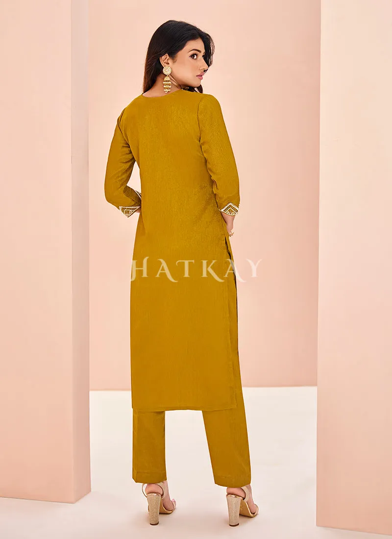 Mustard Yellow Handwork Kurta And Pant Suit