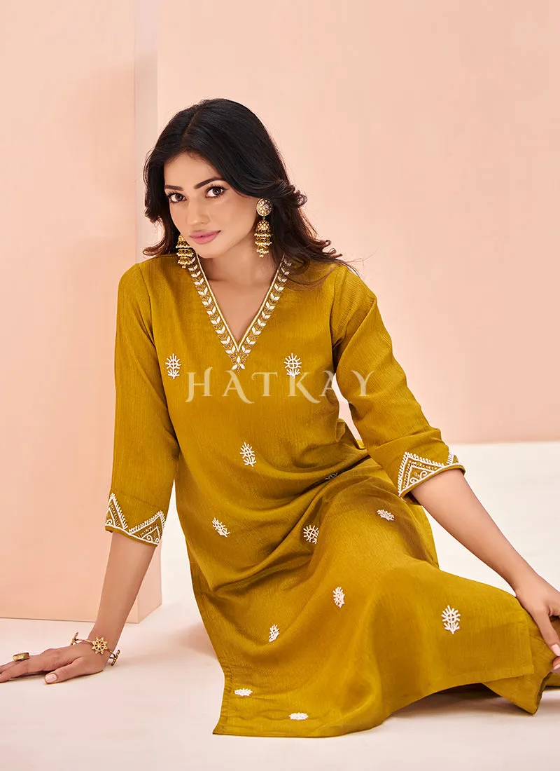 Mustard Yellow Handwork Kurta And Pant Suit