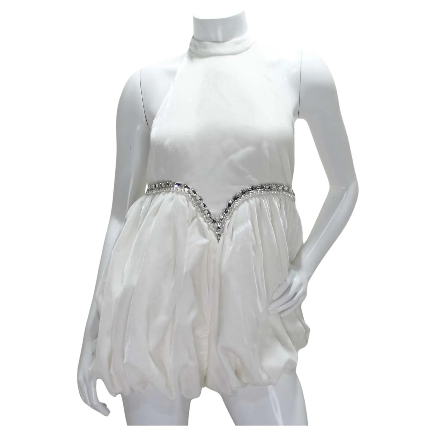 Nana Jacqueline White Velvet Bubble Jumpsuit