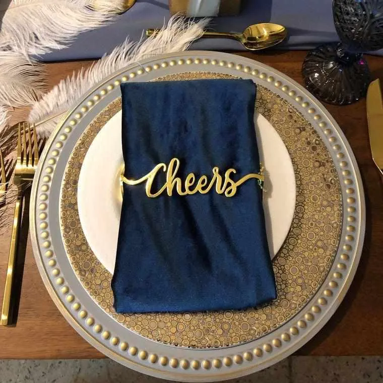 Napkin Wraps - "Cheers" - Set of Four (Shiny Gold)
