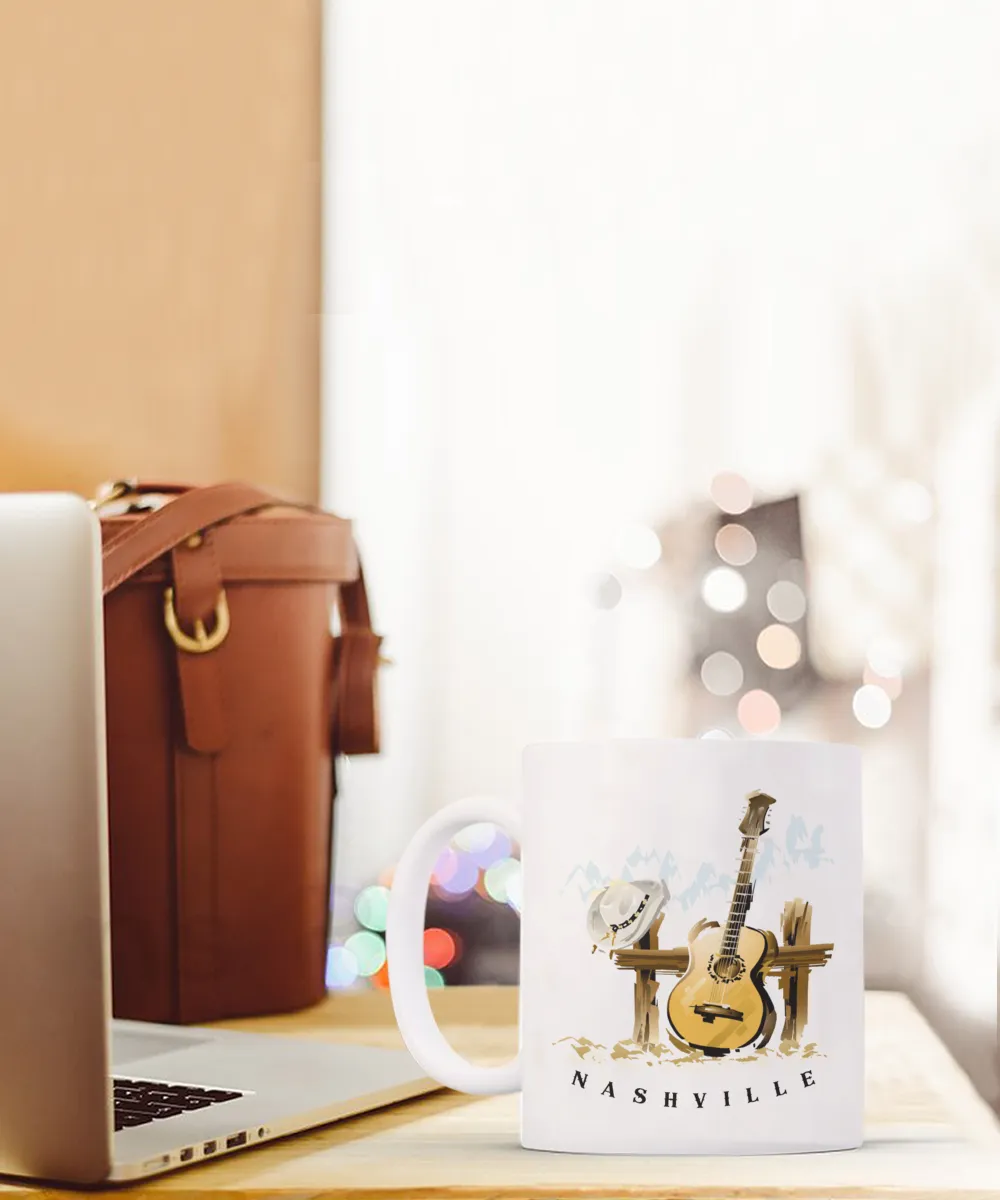 Nashville Mug, Nashville Gift, Nashville Coffee Cup, Nashville Decor, Tennessee Gifts, Guitar Player Gift