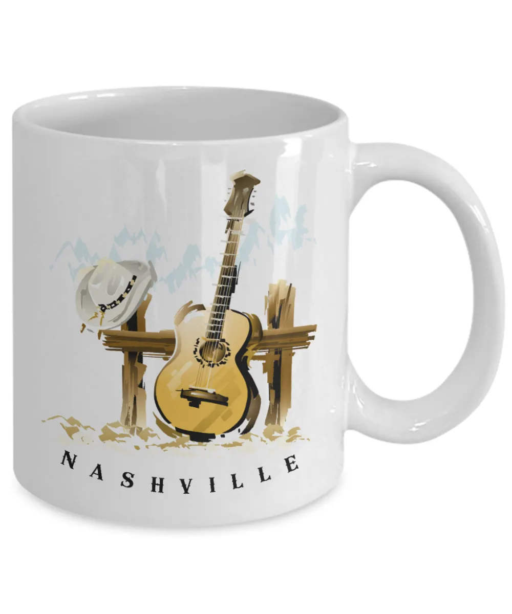 Nashville Mug, Nashville Gift, Nashville Coffee Cup, Nashville Decor, Tennessee Gifts, Guitar Player Gift
