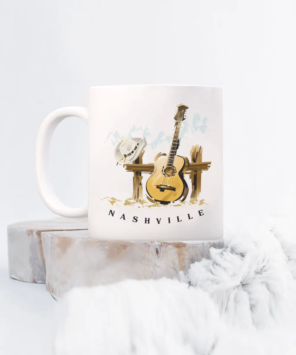 Nashville Mug, Nashville Gift, Nashville Coffee Cup, Nashville Decor, Tennessee Gifts, Guitar Player Gift