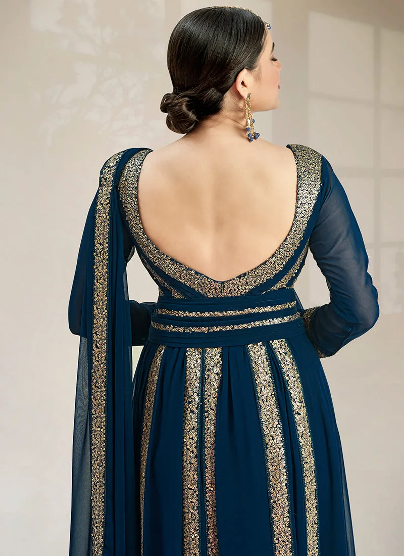 Navy Blue Sequence Embroidery Wedding Anarkali Gown