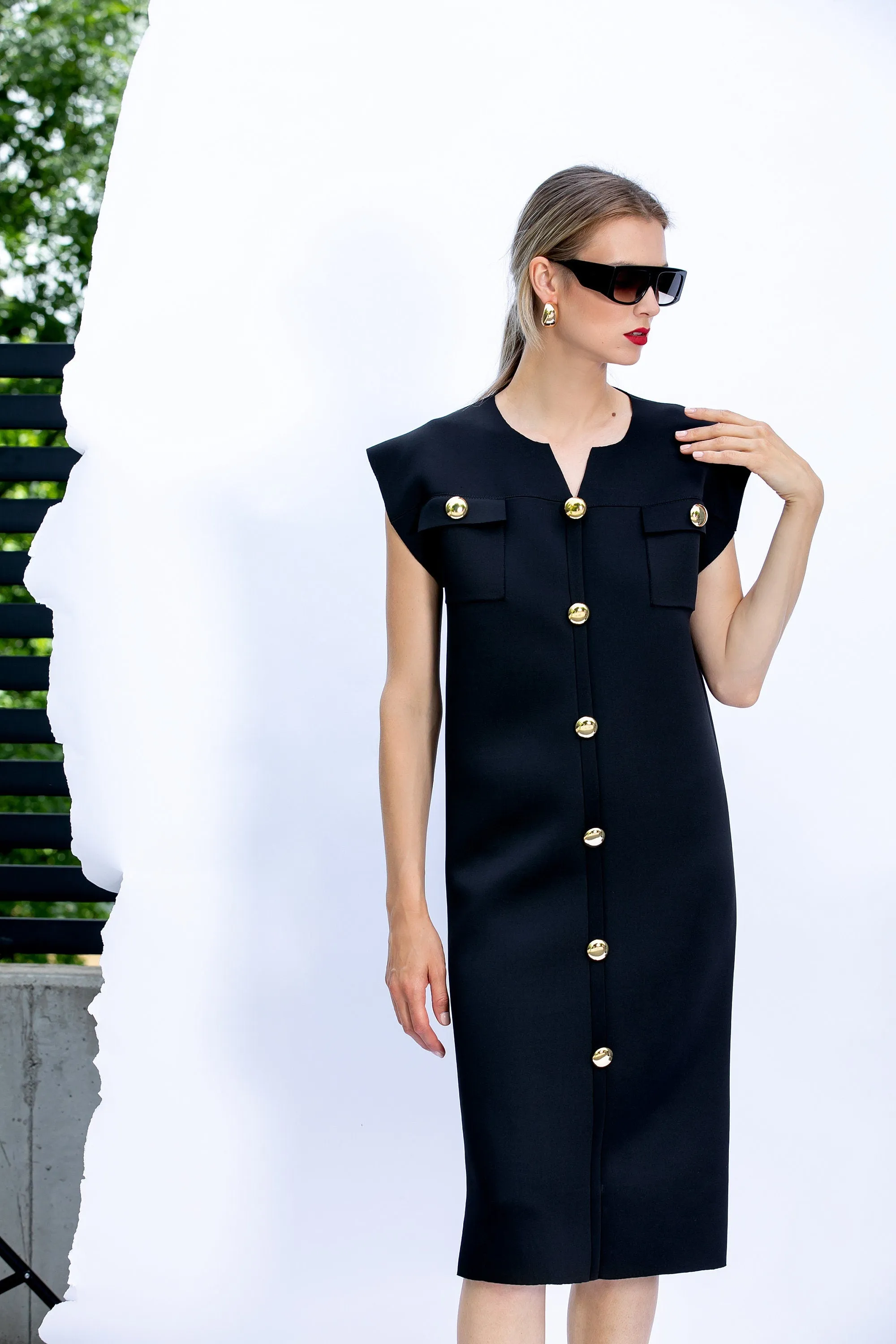 Neoprene Dress With Front Buttons