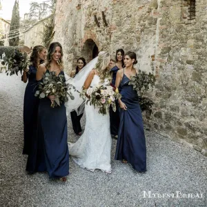 New Arrival Blue Chiffon A-line Long Cheap Bridesmaid Dresses, BDS0027