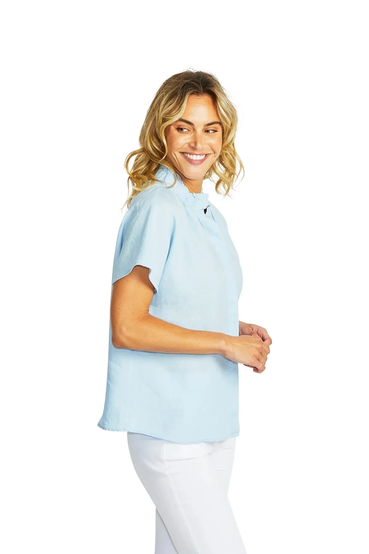 Nora Linen Ruffle Blouse - Nordic