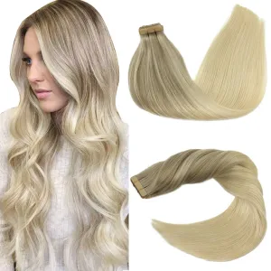 Ombre Ash Blonde to Golden Blonde and Platinum Blonde 20pcs 50g Straight Tape in Hair Extensions