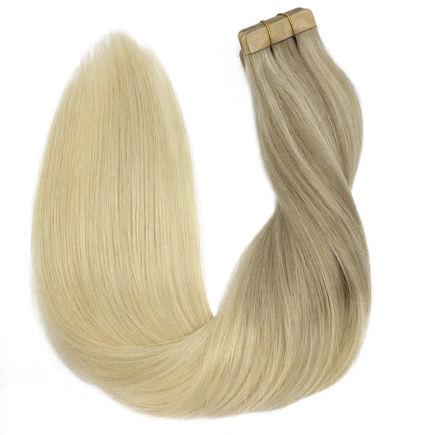 Ombre Ash Blonde to Golden Blonde and Platinum Blonde 20pcs 50g Straight Tape in Hair Extensions