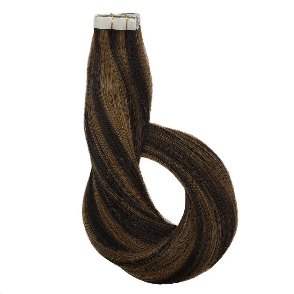 Ombre Dark Brown Highlighted Chestnut Brown 20pcs 50g Straight Tape in Hair Extensions