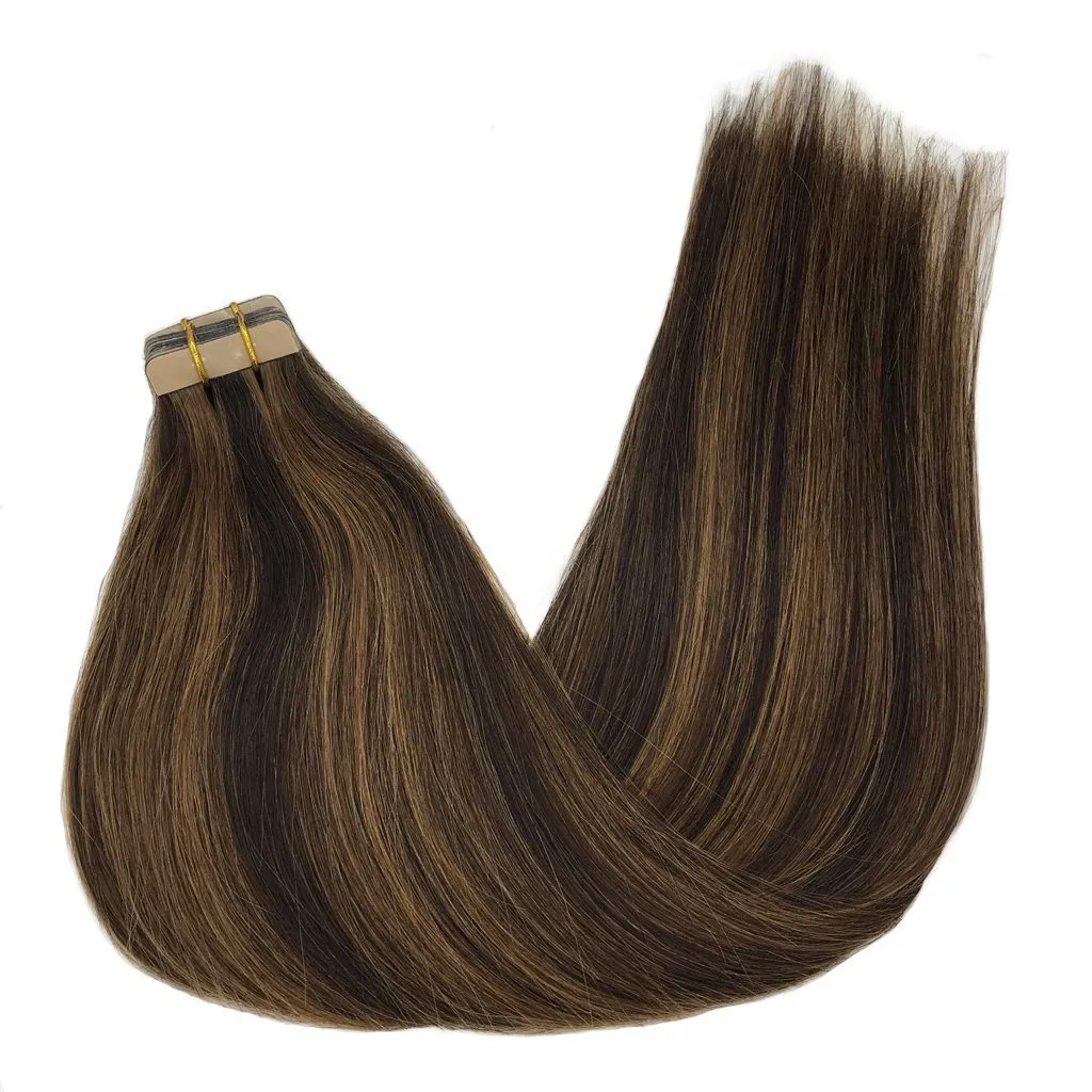 Ombre Dark Brown Highlighted Chestnut Brown 20pcs 50g Straight Tape in Hair Extensions