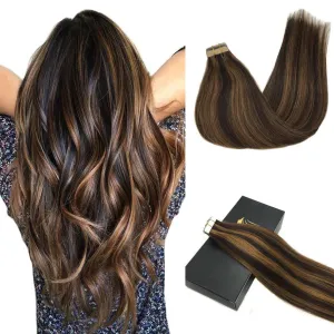 Ombre Dark Brown Highlighted Chestnut Brown 20pcs 50g Straight Tape in Hair Extensions