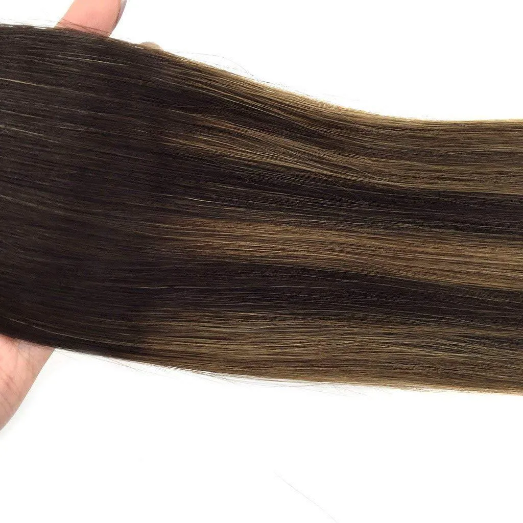 Ombre Dark Brown to Chestnut Brown Balayage 20pcs 50g Straight Tape in Hair Extensions