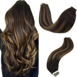 Ombre Dark Brown to Chestnut Brown Balayage 20pcs 50g Straight Tape in Hair Extensions