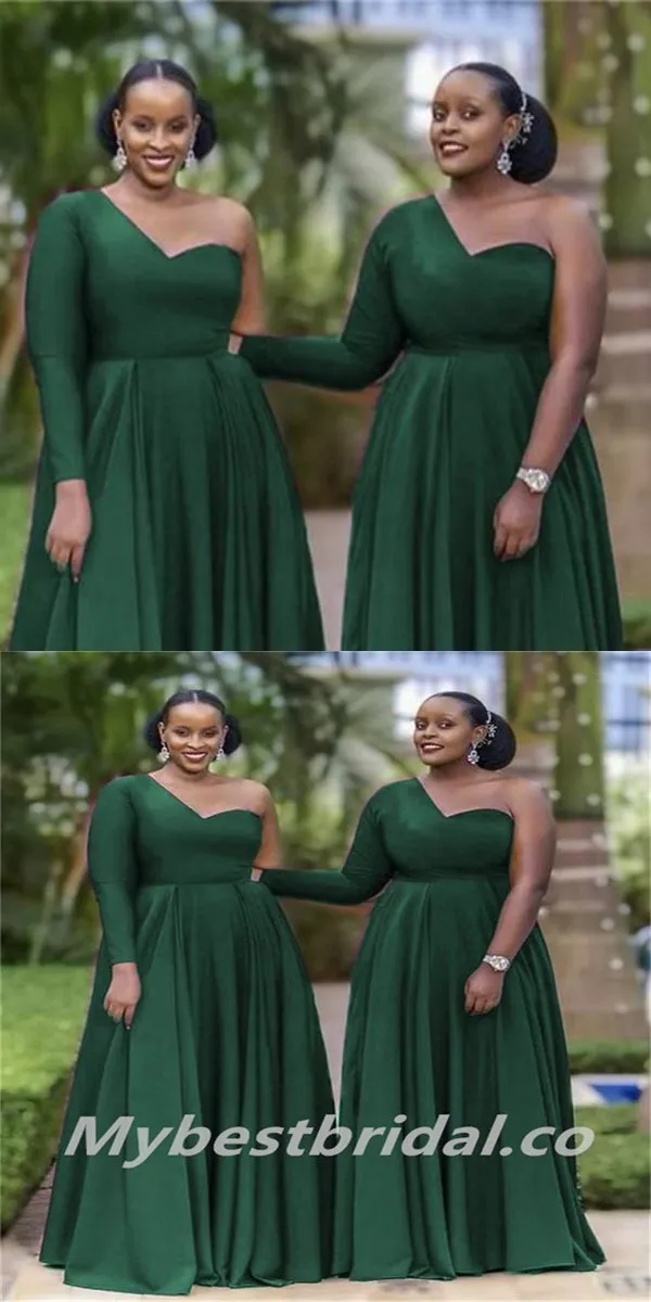 One-shoulder A-line Elegant Simple Pretty Long Bridesmaid Dresses,BDS0207