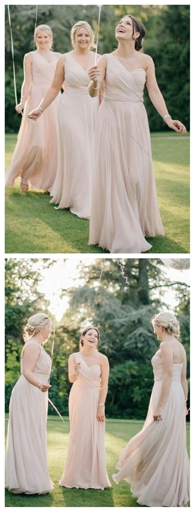 One Shoulder Chiffon Long Cheap Stunning Bridesmaid Dresses Online, WG273