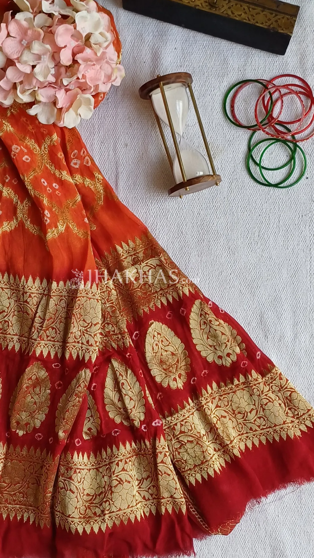 Orange Red Banarasi Ghatchola Georgette Dupatta