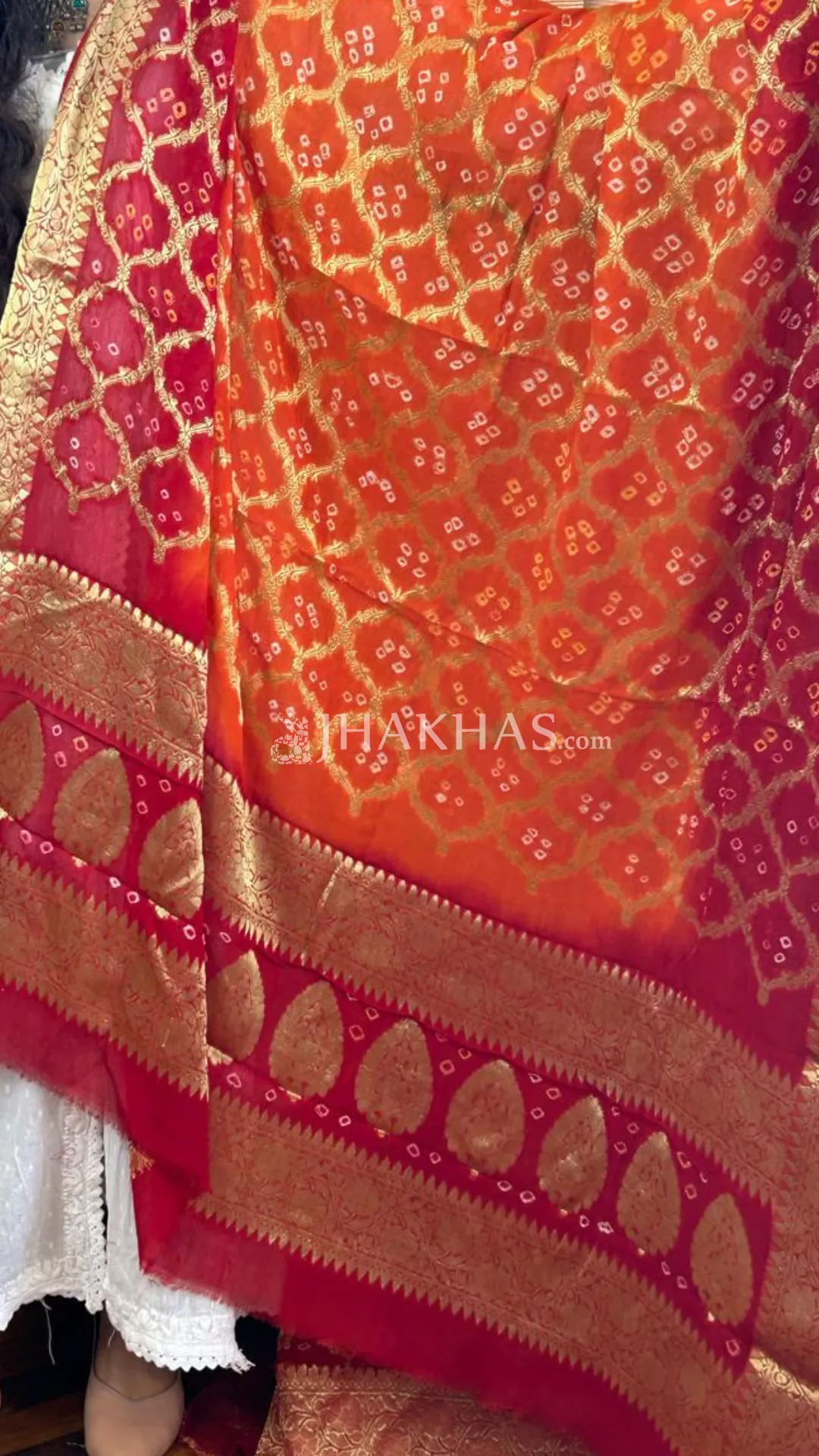 Orange Red Banarasi Ghatchola Georgette Dupatta