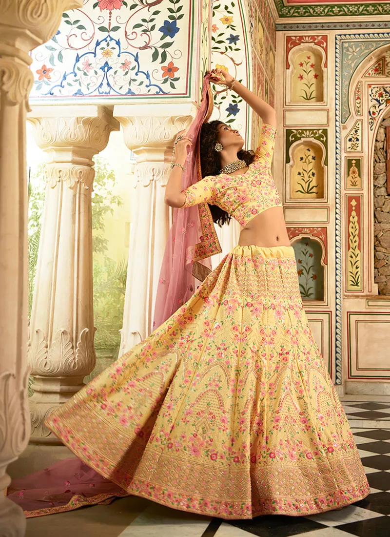 Pastel Yellow Multi Embroidered Traditional Lehenga Choli