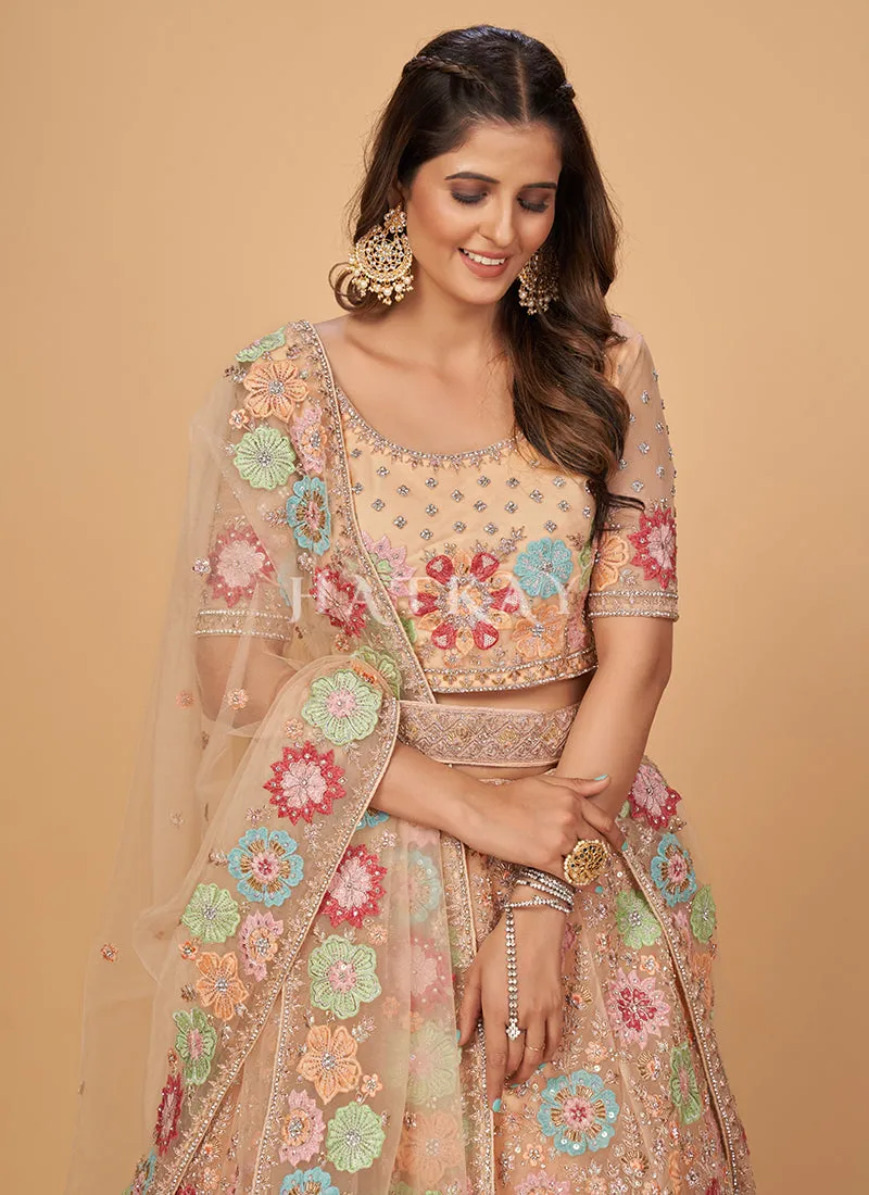 Peach Multi Embroidered Wedding Lehenga Choli
