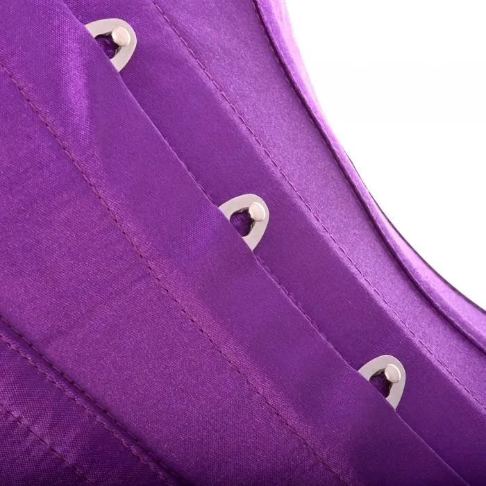 Perry Purple Satin Corset with Lace Halterneck