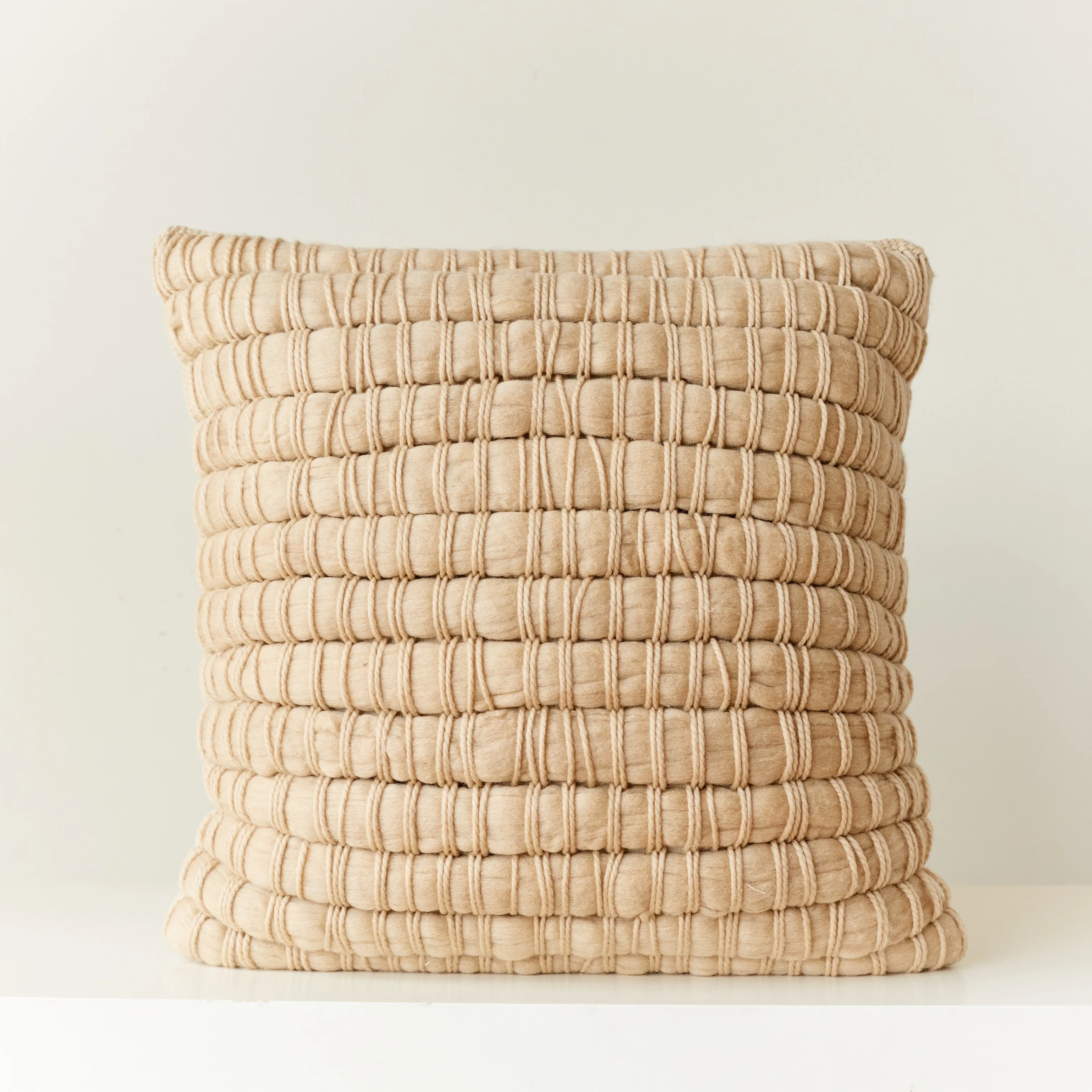 Pillow Cover Raw Wool Textured in Beige Osmio 20x20