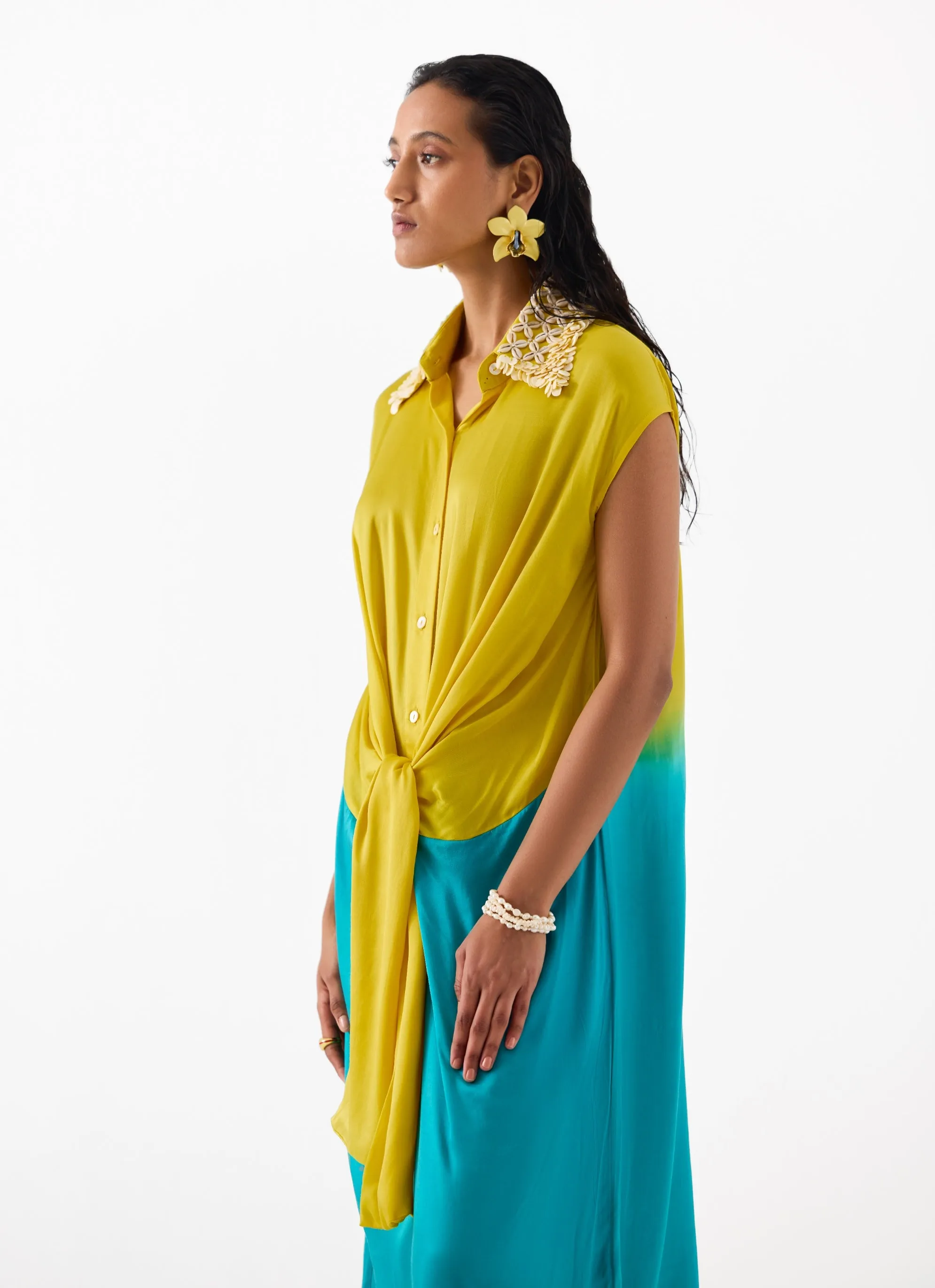 Pinacolada yellow blue knot dress
