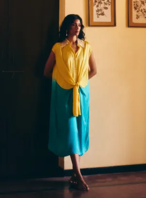 Pinacolada yellow blue knot dress