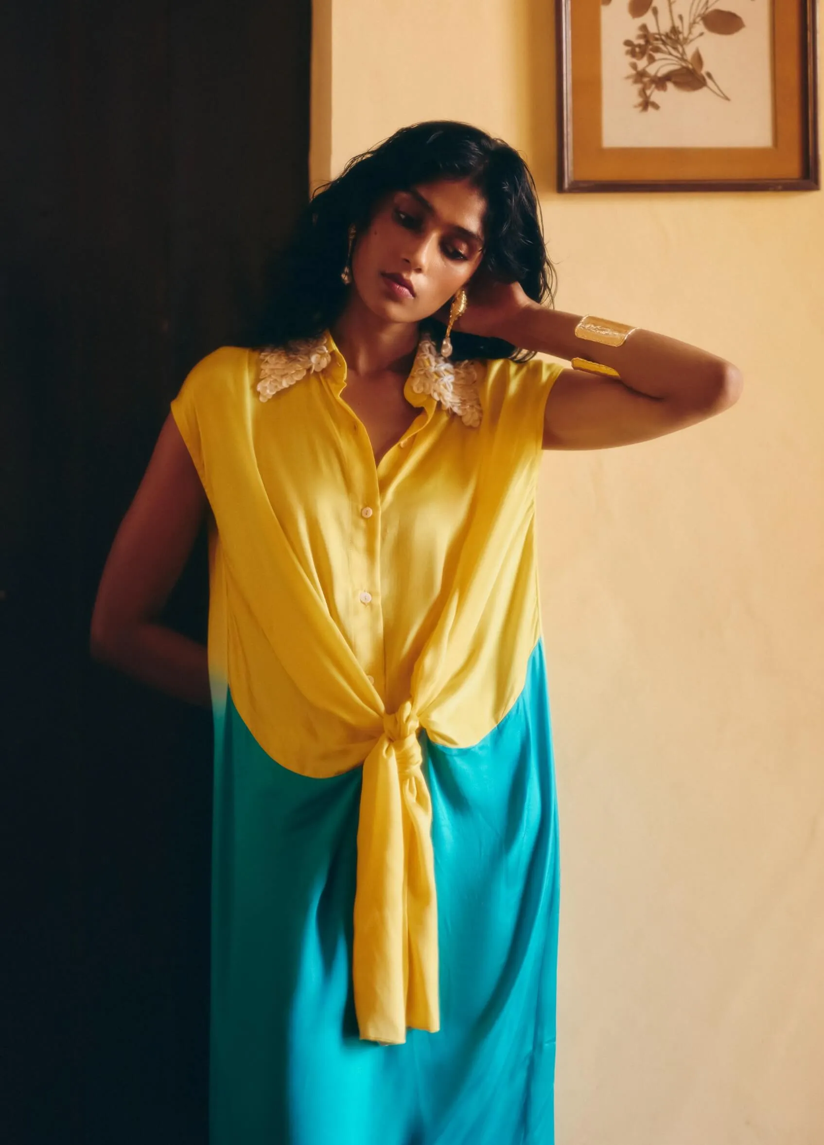 Pinacolada yellow blue knot dress