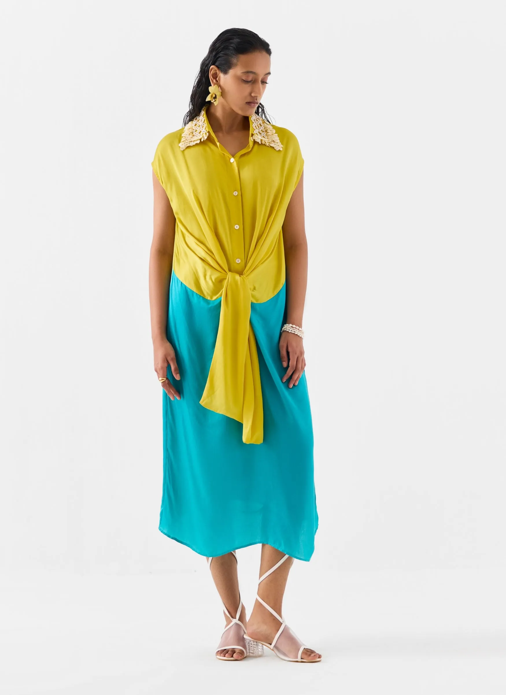 Pinacolada yellow blue knot dress