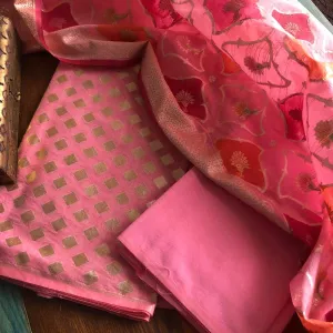 Pink And Golden Banarasi Salwar Suit