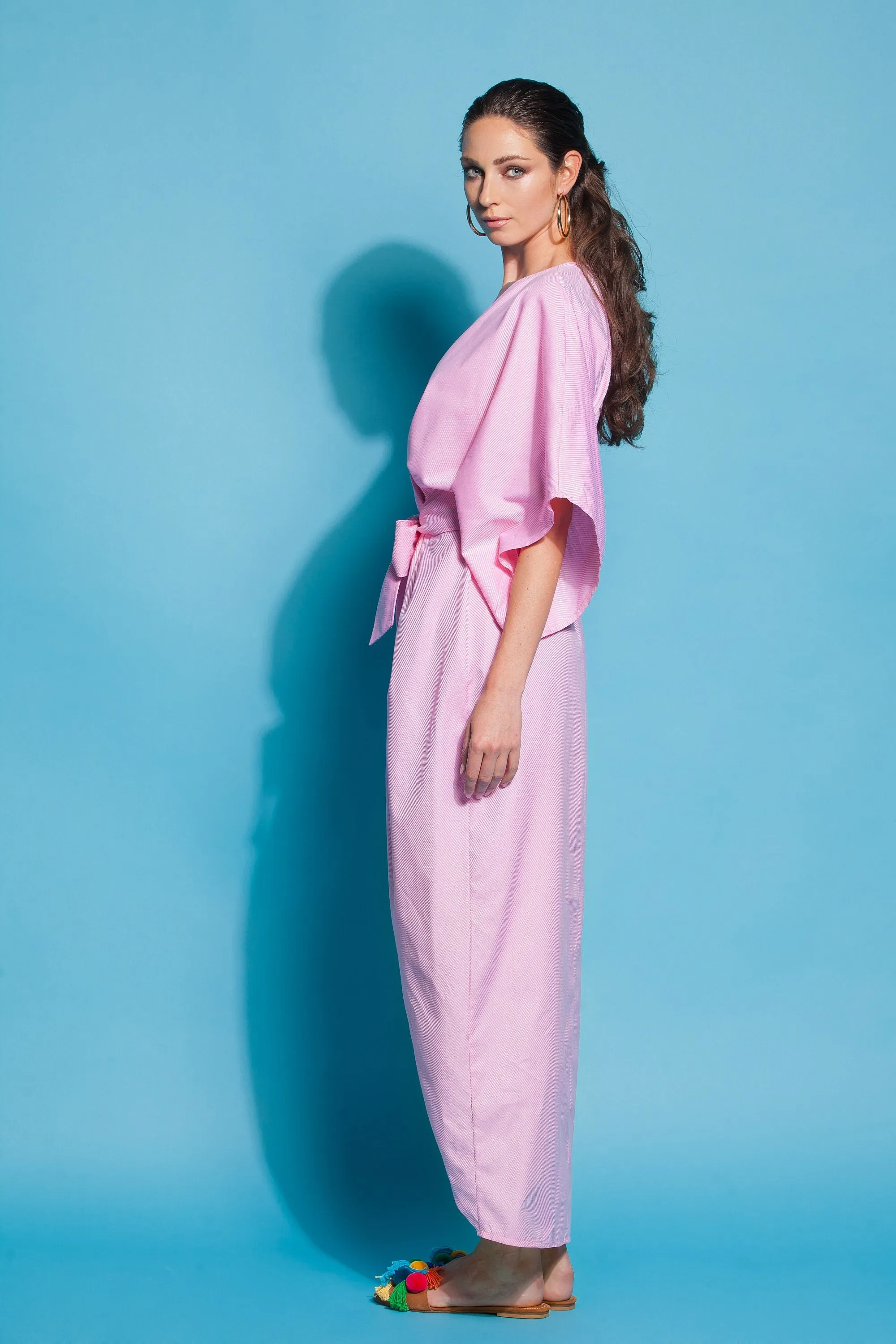 Pink Kimono Dress, Wrap Dress, Cotton Kimono Dress, Plus Size Clothing, Belt Dress, Wide Sleeve Dress, Plus Size Dress, Long Boho Dress