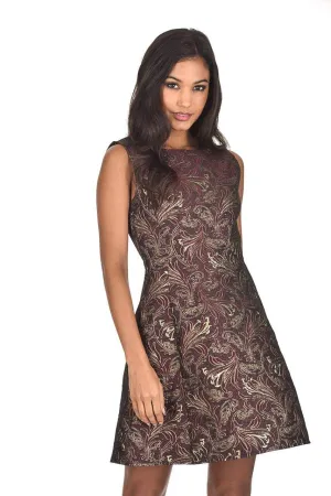 Plum Printed Metallic Skater Dress