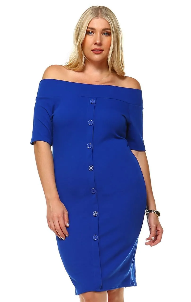 Plus Size Off Shoulder Bodycon Cocktail Dress Royal Blue