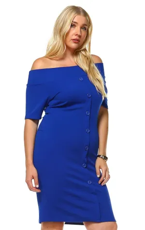 Plus Size Off Shoulder Bodycon Cocktail Dress Royal Blue