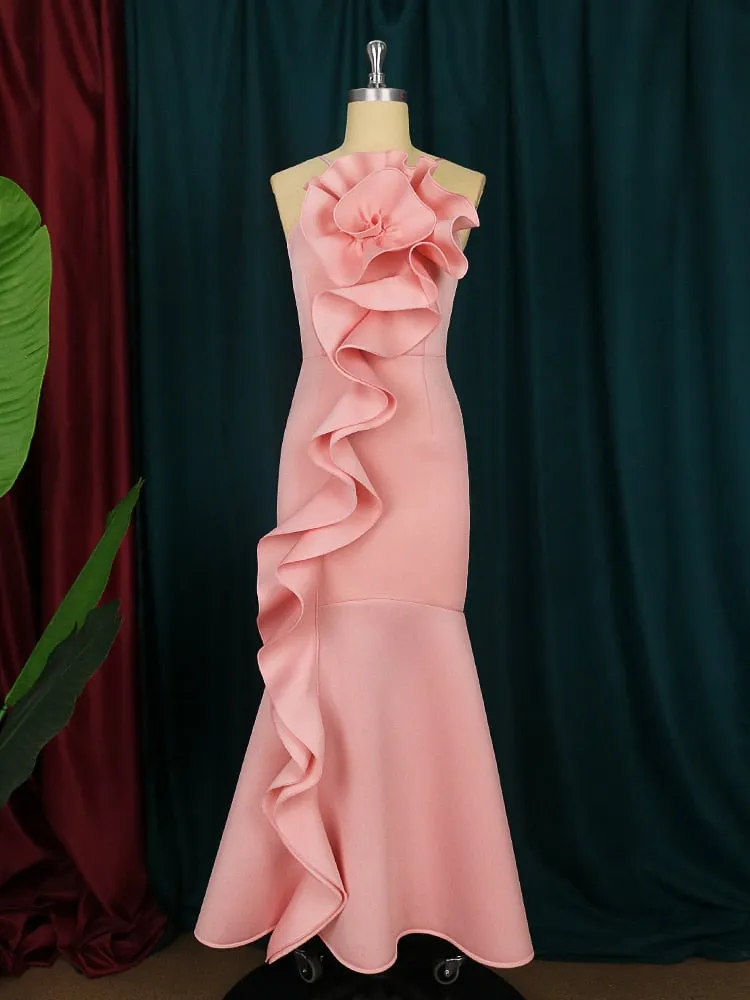 Plus Size Women's Long Party Dress Ruffles Sleeveless