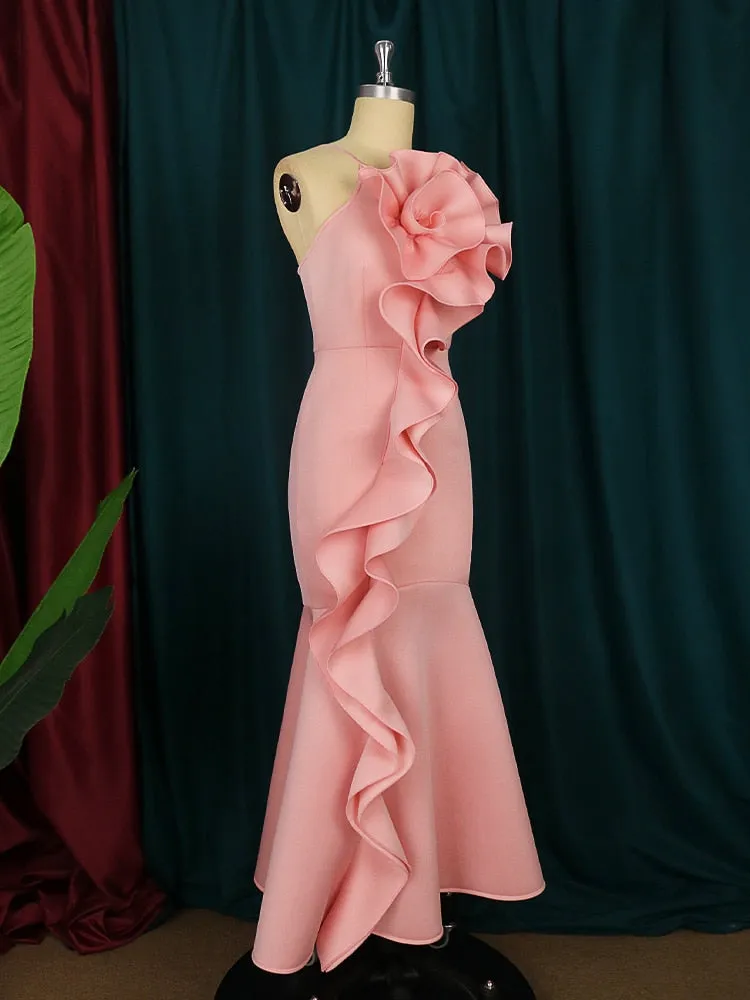 Plus Size Women's Long Party Dress Ruffles Sleeveless